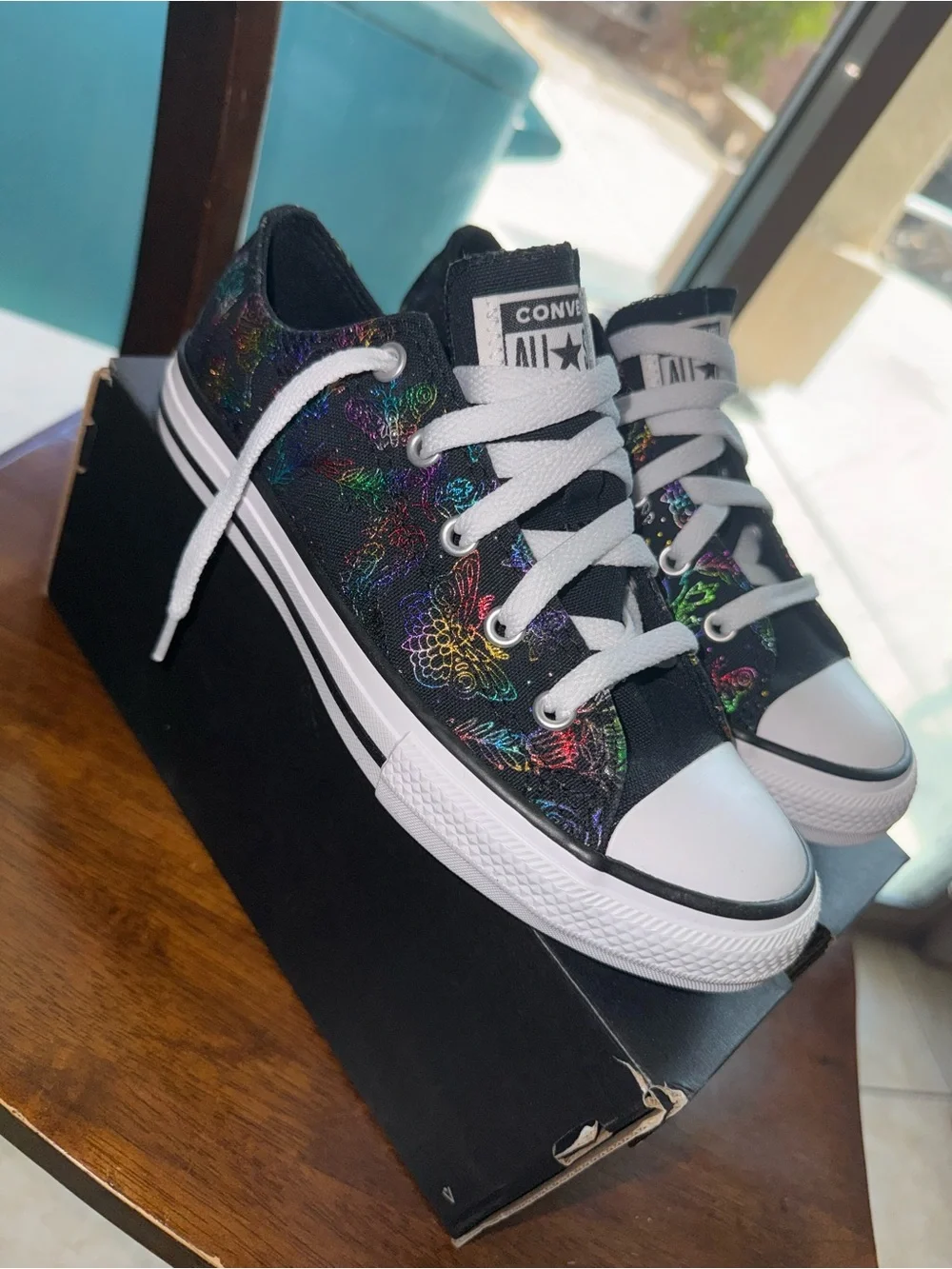 Converse Black Low Top Sneakers with Multicolor Floral Stitching